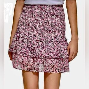 KARL LAGERFELD Paris Chiffon Floral Smocked Mini Skirt